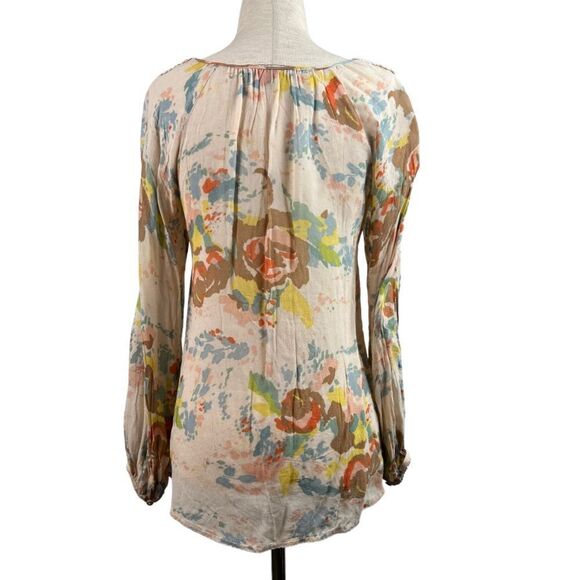 Sanctuary Boho Floral Print Crepe & Crochet Peasant Top Cream Size XS - Picture 6 of 11